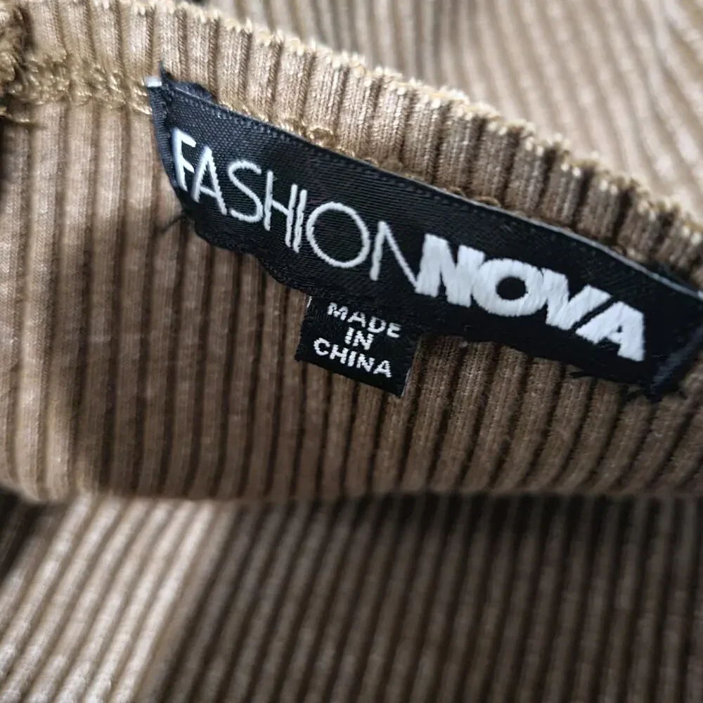 Fashion Nova Corset Crop Top Brown Washed Ribbed Long Sleeve Bustier Size Medium - Picture 12 of 15